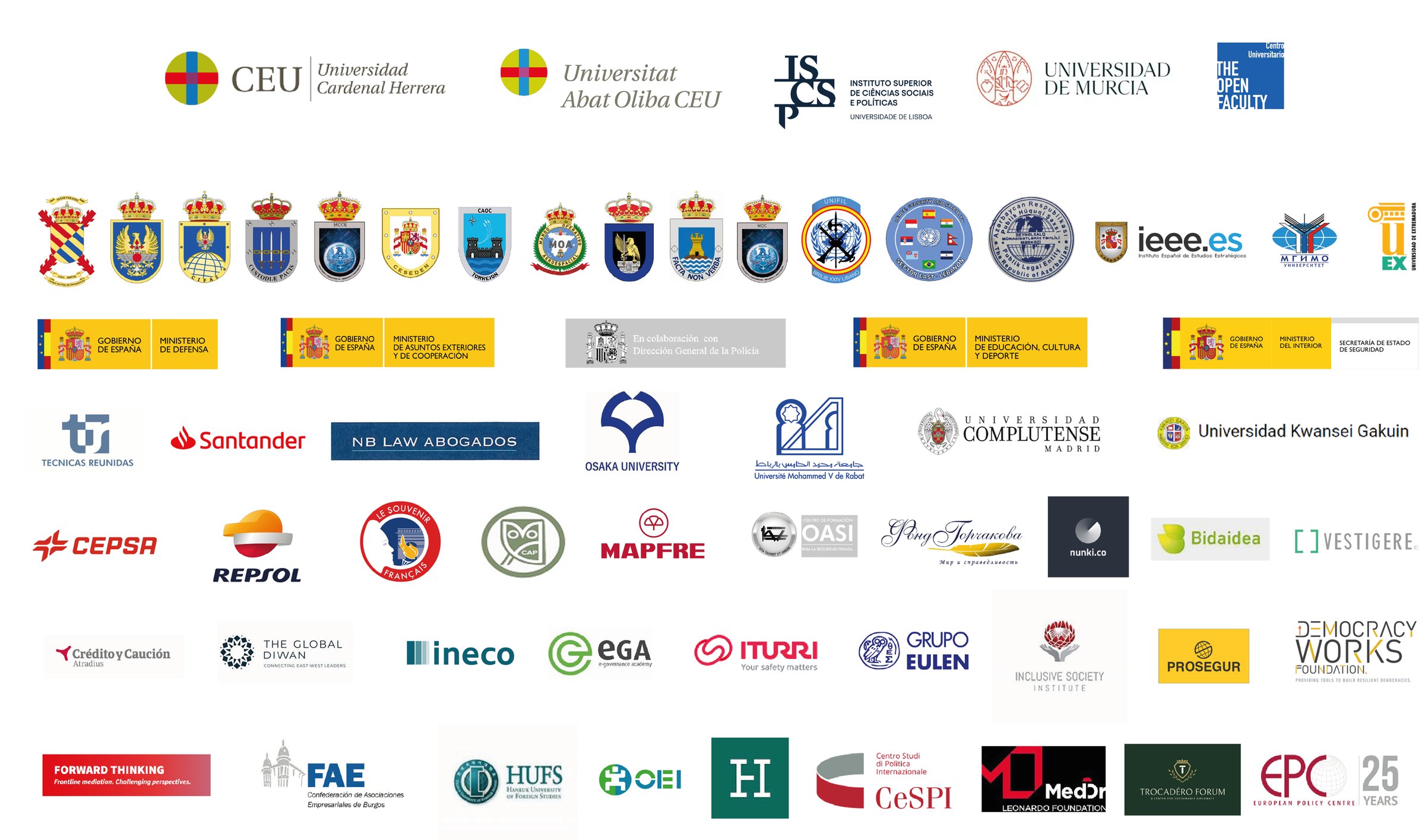 Universidades, ministerios, Fuerzas Armadas, instituciones y empresas colaboradoras de FESEI